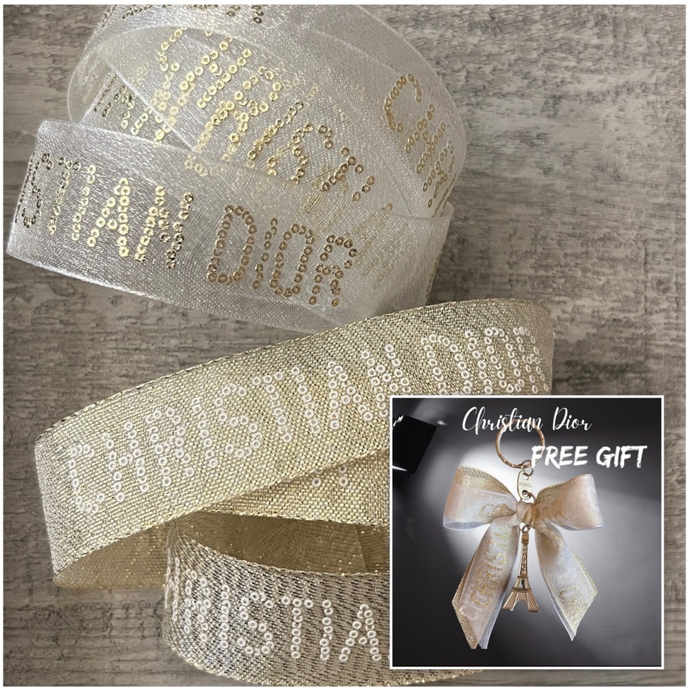Christian Dior Gift Wrapping Ribbons in Gold(1 yard) & White(1 yard).